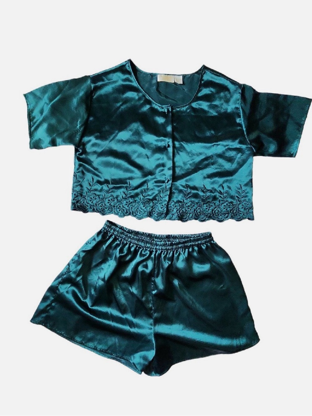 Gold label Y2K Victoria's Secret Black Satin Lace-Trim Pajama Set shorts